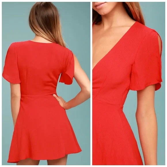 Lulus Sea Day Red Skater Dress small - Picture 2 of 6